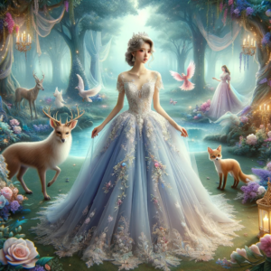 Ein bezauberndes Bild einer Märchenprinzessin in einem schönen Kleid